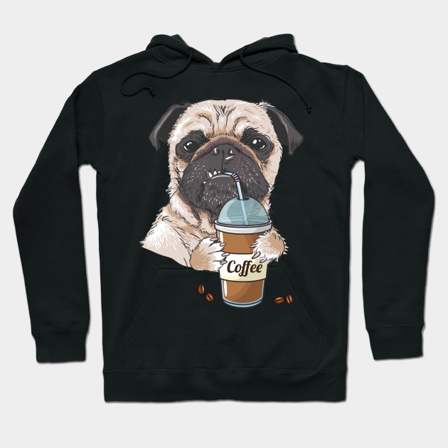Funny Art of Pug Coffee T Shirt Hoodie by MaryMas